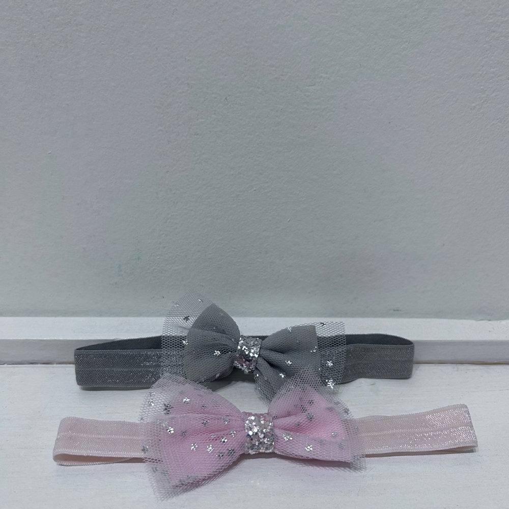 Claire Baby Newborn Girl 2 piece Pink‎ & Grey Sparkly Bow Headband